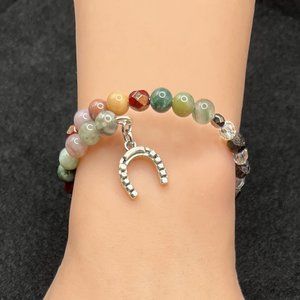 Silver Horse Charm Beaded Bracelet For Women